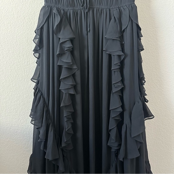 ULLA JOHNSON Florella Gown Noir Black Maxi Silk Gown Dress with Ruffles SZ US 8 - Picture 7 of 12